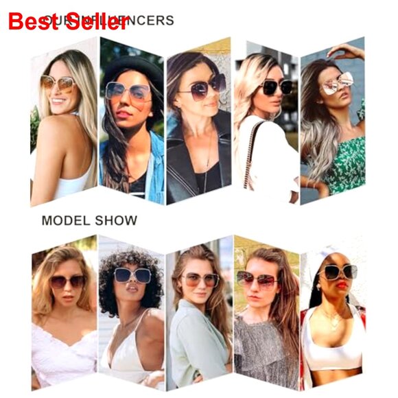 Oversized Square Sunglasses UV400 Protection Large Frame Designer Style - Picture 2 of 7